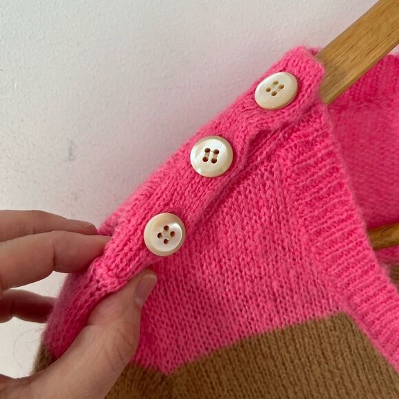 J.Crew Pink Tan Stripe Colorblock Mohair Blend Sweater - Picture 5 of 10